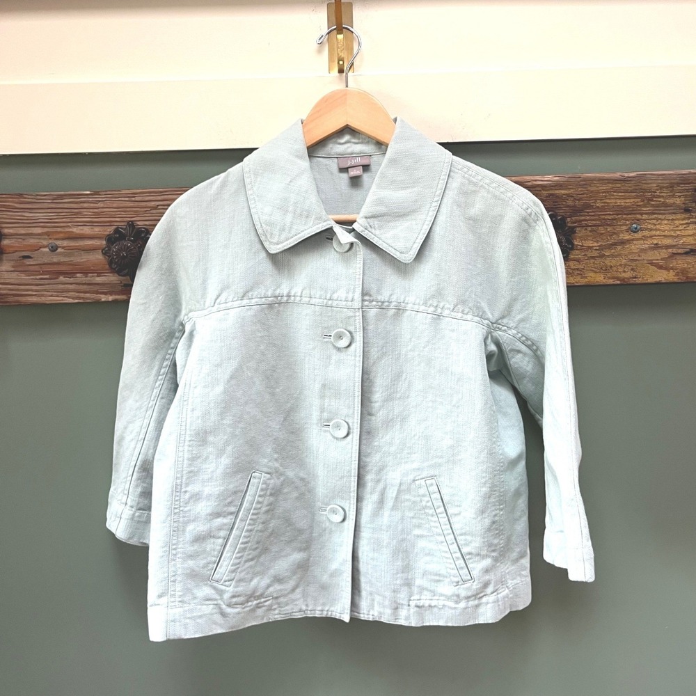 J. Jill Womens Lt Blue Linen Cotton Blend Button Front Jacket Size S RN 97641